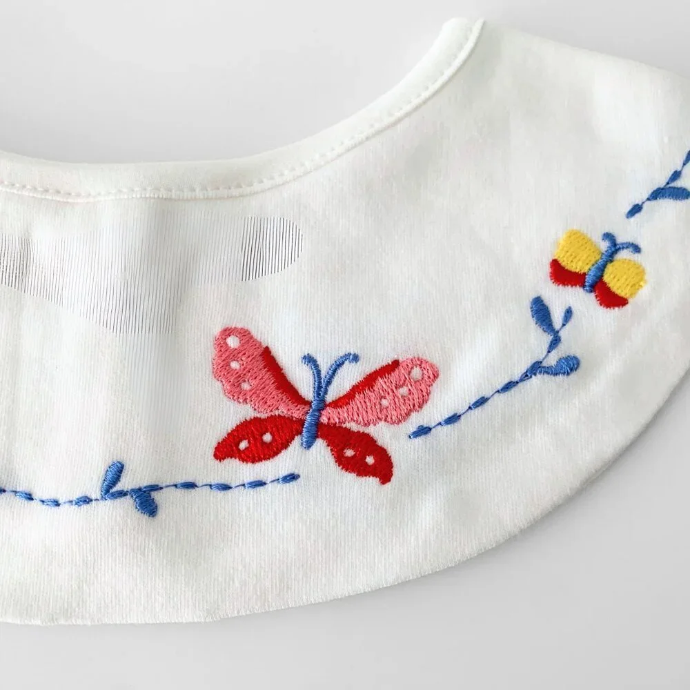 NWT Pretty Boutique Baby Girls Bibs Scalloped Edge Butterfly Embroidery Set of 3